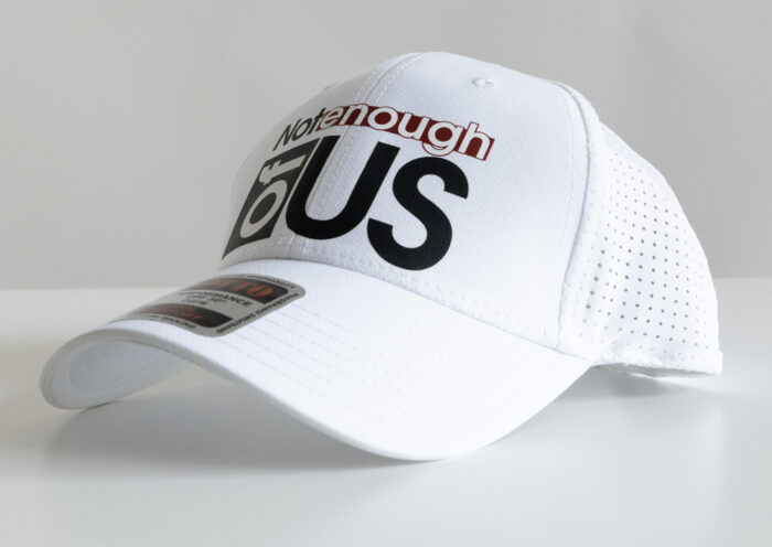Not Enough of Us – Cool Comfort Performance Stretchable Knit Perforated Back Six Panel Low Profile Cap (White) - Image 3