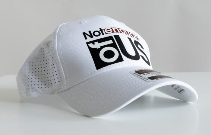 Not Enough of Us – Cool Comfort Performance Stretchable Knit Perforated Back Six Panel Low Profile Cap (White) - Image 2