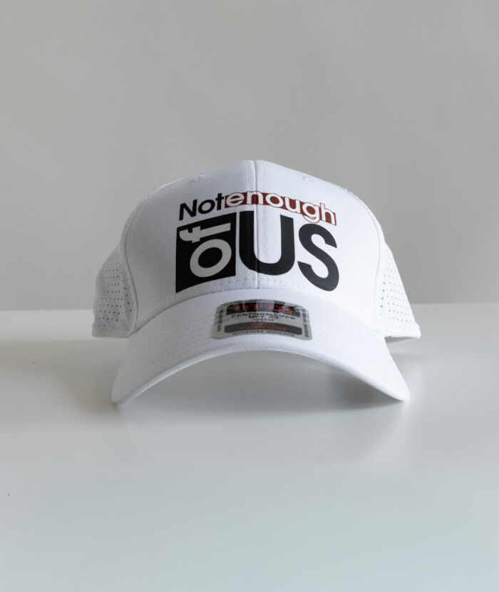 Not Enough of Us – Cool Comfort Performance Stretchable Knit Perforated Back Six Panel Low Profile Cap (White)